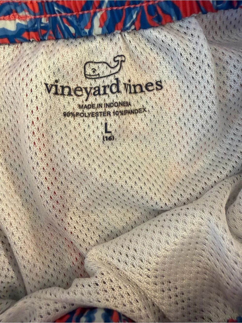 Vineyard Vines Boys Red & Blue Seahorse & Sea Creatures Print Swim Trunks Size L